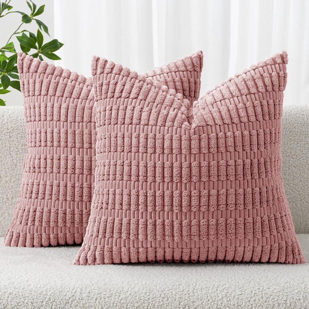 MIULEE Corduroy Decorative Throw Pillow Covers 18x18 Blush Pink Pack of 2